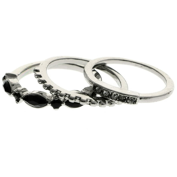 Mi Amore Stackable Crystal Multiple-Ring-Set Silver-Tone Size 8.00 Mi Amore Stackable Crystal Multiple-Ring-Set Silver-Tone Size 8.00